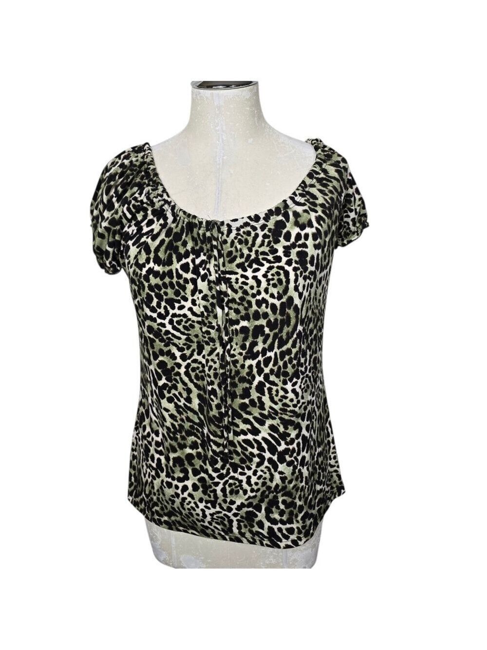 Carol Rose Green Black Scoop Neck Animal Print Top M